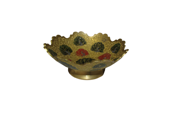Solid Brass Plant / Storage Bowl with Peacock Emboss - Rugged Edge