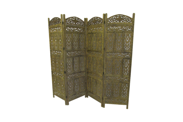 Solid Wood Carved four Panel Hinged Dividing Screen