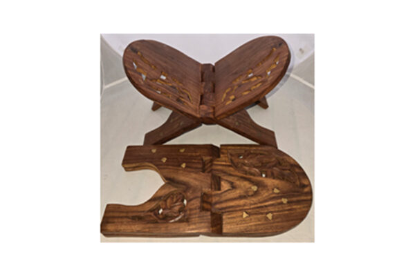 Wooden Carved Book Stand with Brass Inlay