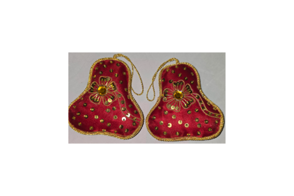 Hand Embroidery Bell Beaded Padded with Satin Covering RED/GOLD
