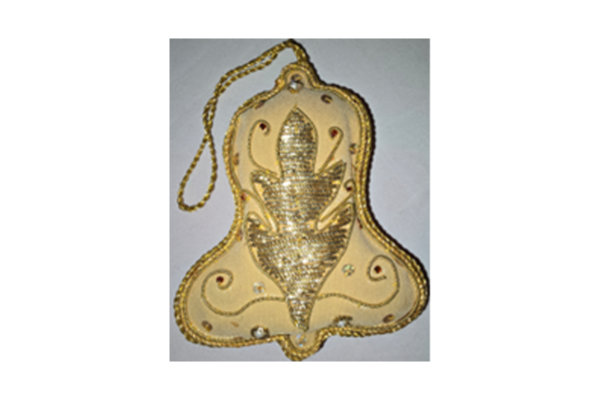 Hand Embroidery Bell Beaded Padded with Satin Covering BEIGE/GOLD