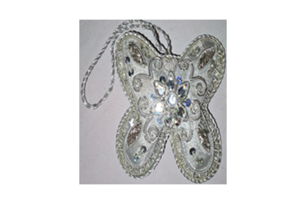 Hand Embroidery Butterfly Beaded Padded with Satin Covering SILVER