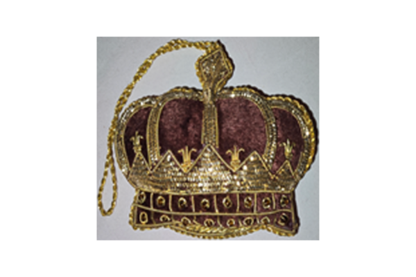 Hand Embroidery Coronation Crown Beaded Padded with Velvet Covering BROWN/GOLD