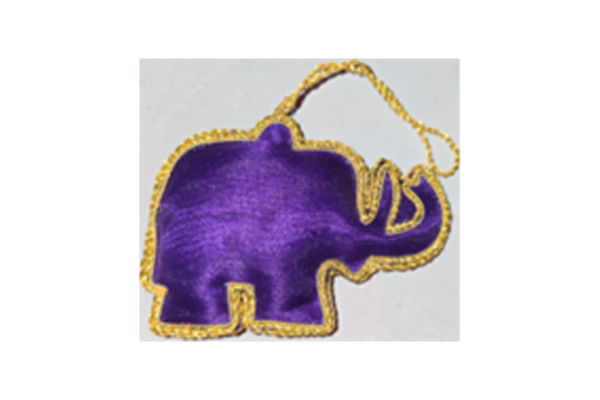 Hand Embroidery Elephant Beaded Padded with Satin Covering PURPLE/GOLD