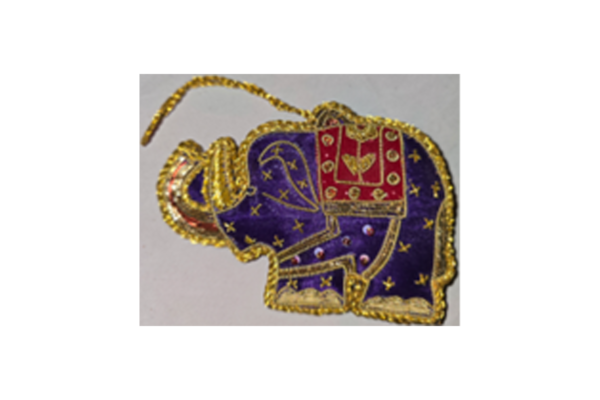 Hand Embroidery Elephant Beaded Padded with Satin Covering PURPLE/GOLD