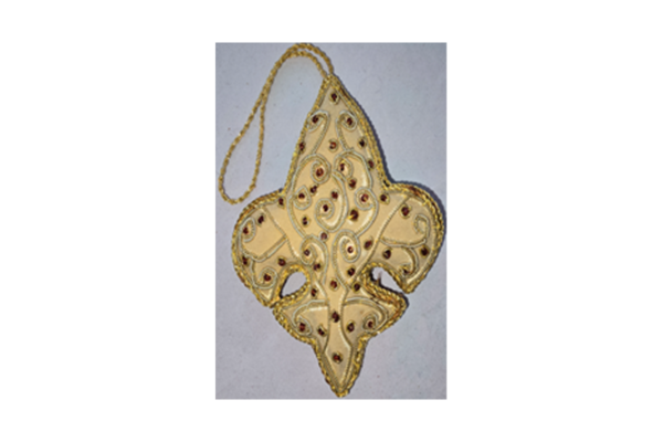 Hand Embroidery Fleur-de-lis Beaded Padded with Satin Covering BEIGE/GOLD