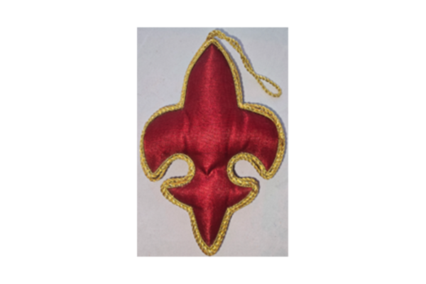 Hand Embroidery Fleur-de-lis Beaded Padded with Satin Covering RED/GOLD