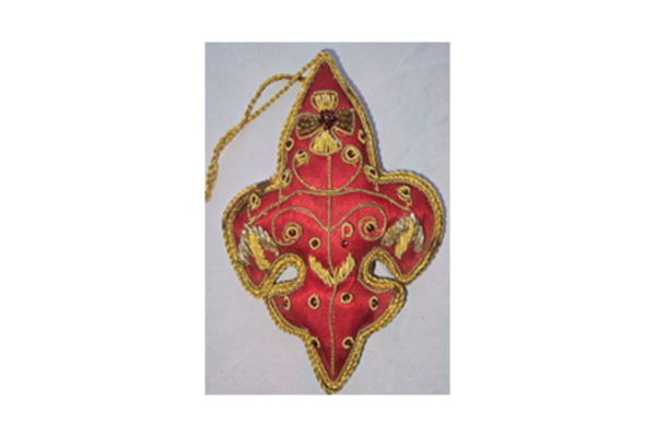 Hand Embroidery Fleur-de-lis Beaded Padded with Satin Covering RED/GOLD