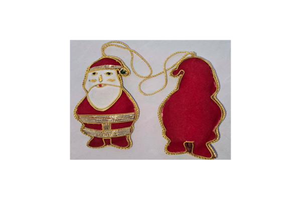 Hand Embroidery Santa Beaded Padded with Velvet Covering RED/GOLD