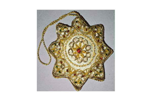 Hand Embroidery Star Beaded Padded with Satin Covering CREAM/GOLD