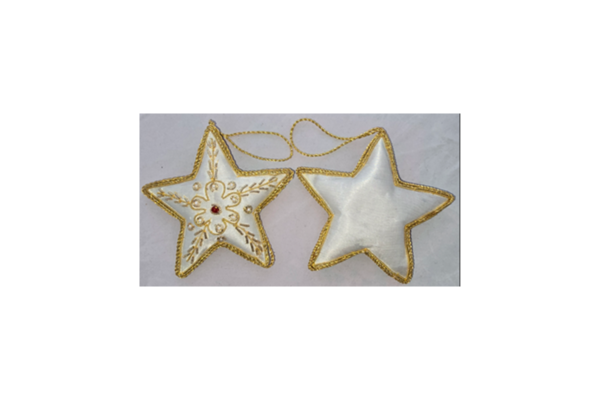 Hand Embroidery Star Beaded Padded with Satin Covering CREAM/GOLD