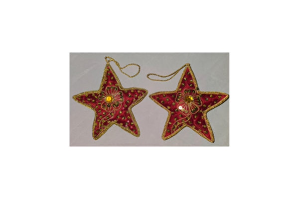 Hand Embroidery Star Padded with Satin Covering RED/GOLD