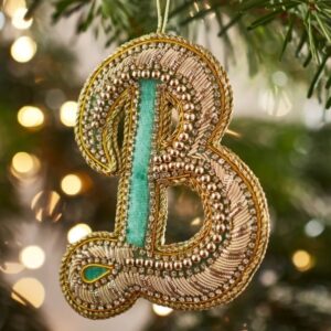 Christmas Decoration - Zari Style Embellished cool green personal alphabet letter B