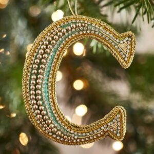 Christmas Decoration - Zari Style Embellished cool green personal alphabet letter C