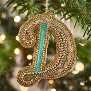 Christmas Decoration - Zari Style Embellished cool green personal alphabet letter D