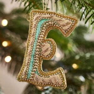 Christmas Decoration - Zari Style Embellished cool green personal alphabet letter E