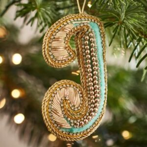 Christmas Decoration - Zari Style Embellished cool green personal alphabet letter J
