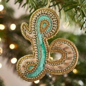 Christmas Decoration - Zari Style Embellished cool green personal alphabet letter L