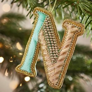Christmas Decoration - Zari Style Embellished cool green personal alphabet letter N