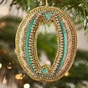Christmas Decoration - Zari Style Embellished cool green personal alphabet letter O
