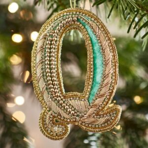 Christmas Decoration - Zari Style Embellished cool green personal alphabet letter Q