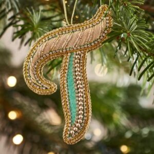 Christmas Decoration - Zari Style Embellished cool green personal alphabet letter T