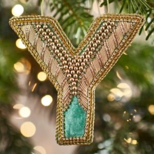 Christmas Decoration - Zari Style Embellished cool green personal alphabet letter Y