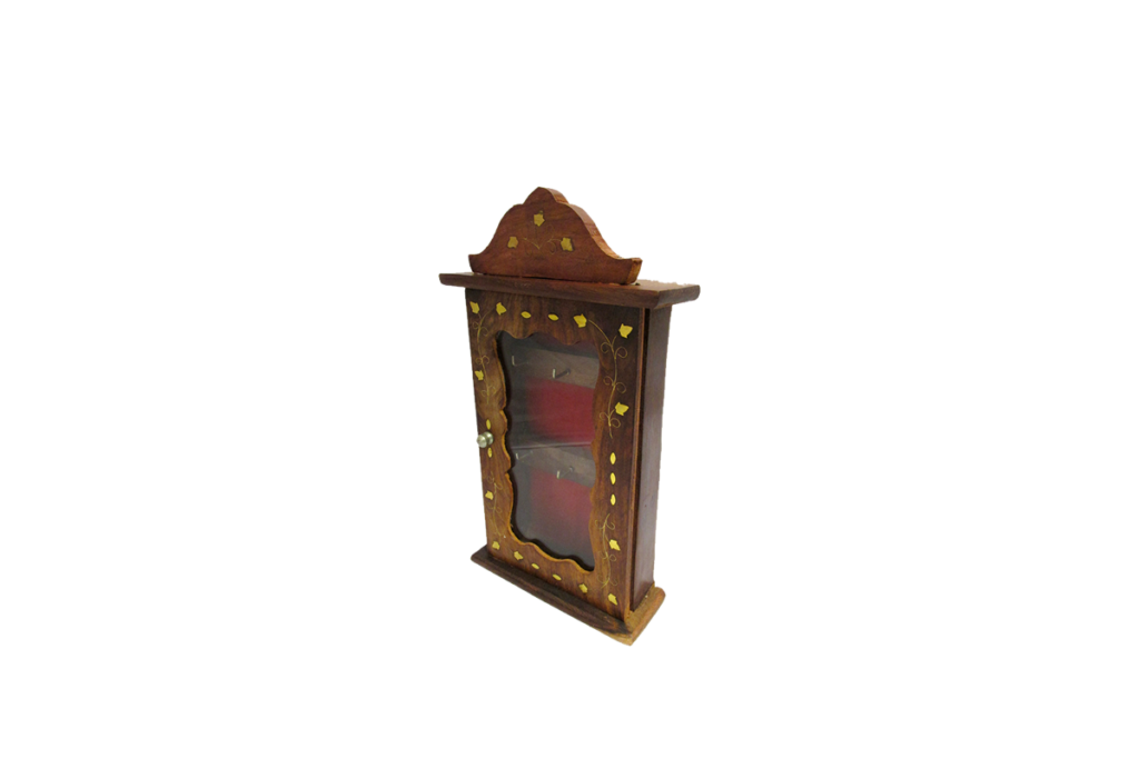 Wooden Key Holder UK | Solid Wood Key Cabinet with Glass Door & 6 Hooks
