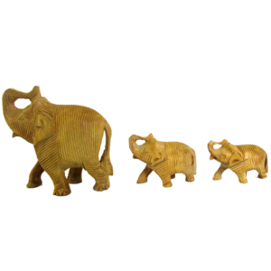 Set of Three Elephants Handcrafted in Wood