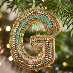 Christmas Decoration - Zari Style Embellished cool green personal alphabet letter G
