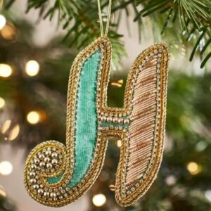 Christmas Decoration - Zari Style Embellished cool green personal alphabet letter H