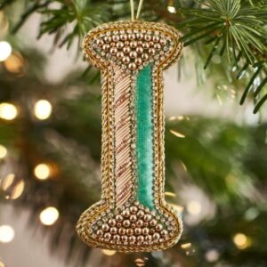 Christmas Decoration - Zari Style Embellished cool green personal alphabet letter I