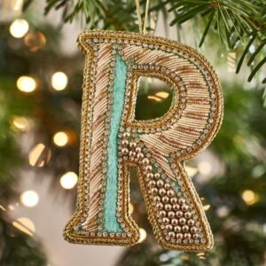 Christmas Decoration - Zari Style Embellished cool green personal alphabet letter R