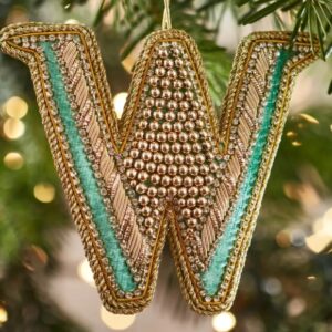 Christmas Decoration - Zari Style Embellished cool green personal alphabet letter W