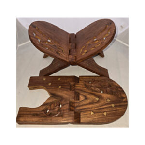 Wooden Carved Book Stand with Brass Inlay