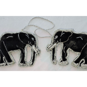 Hand Embroidery Elephant Beaded Padded with Satin Covering BLACK/SILVER