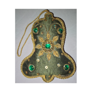 Hand Embroidery Bell Beaded Padded with Satin Covering Olive/GOLD
