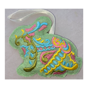 Hand Embroidery Bunny Padded with Felt Covering PINK/GREEN