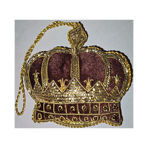 Hand Embroidery Coronation Crown Beaded Padded with Velvet Covering BROWN/GOLD