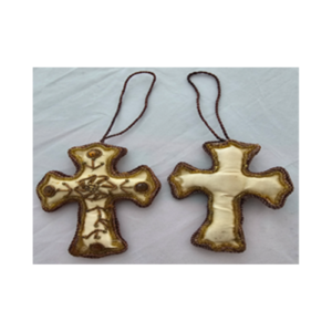 Hand Embroidery Cross Padded with Satin Covering CREAM/BRONZE