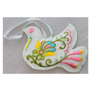 Hand Embroidery Dove Padded with Felt Covering WHITE/GREEN
