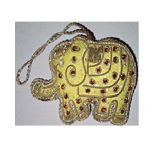 Hand Embroidery Elephant Beaded Padded with Satin Covering OLIVE/BRONZE