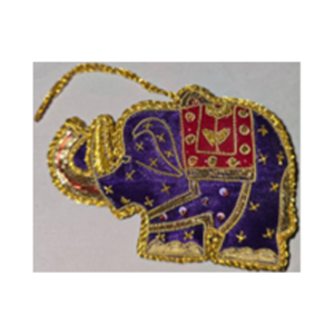 Hand Embroidery Elephant Beaded Padded with Satin Covering PURPLE/GOLD