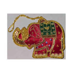 Hand Embroidery Elephant Beaded Padded with Satin Covering RED/GOLD