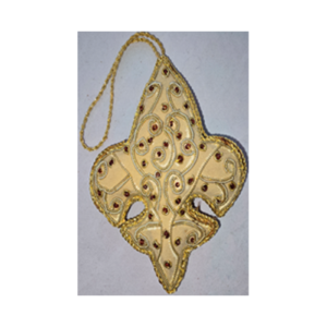 Hand Embroidery Fleur-de-lis Beaded Padded with Satin Covering BEIGE/GOLD