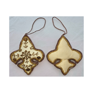 Hand Embroidery Fleur-de-lis Beaded Padded with Satin Covering CREAM/BRONZE