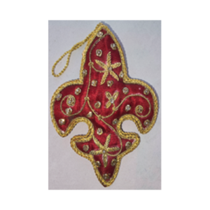 Hand Embroidery Fleur-de-lis Beaded Padded with Satin Covering RED/GOLD