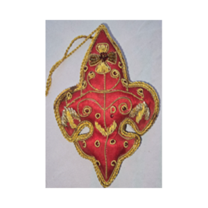 Hand Embroidery Fleur-de-lis Beaded Padded with Satin Covering RED/GOLD