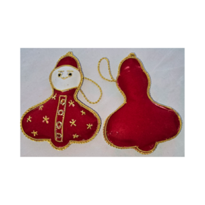 Hand Embroidery Santa Beaded Padded with Velvet Covering RED/GOLD
