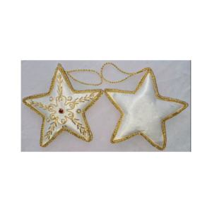 Hand Embroidery Star Beaded Padded with Satin Covering CREAM/GOLD